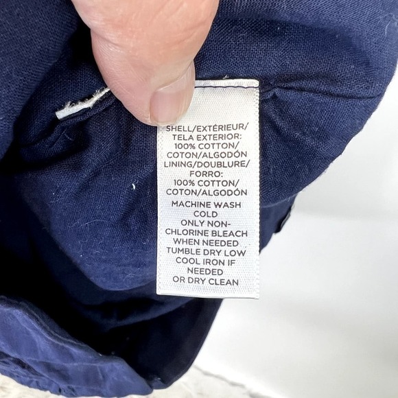 Ann Taylor Loft Navy Eyelet Fully Lined Flat Front Shorts Scalloped Hem SZ 8 - Picture 7 of 7